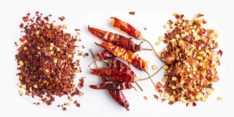 Wall Mural - High-Resolution AI-Generated Isolated Dried Red Chili Pepper Slices and Seeds on White Background, Featuring Culinary Ingredients and Spicy Flavor Concepts，Catering industry, taste, hobbies, nourishin