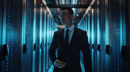 Poster - Businessman in formal wear at server room
