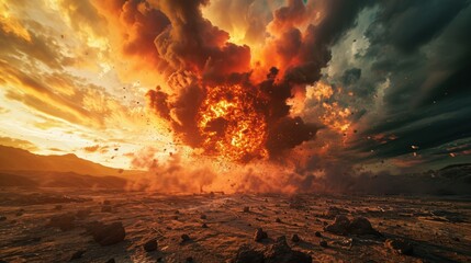 Canvas Print - Massive explosion in a desert landscape