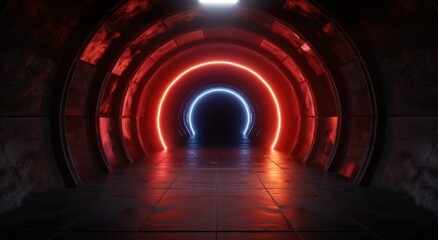 Sticker - Futuristic tunnel with glowing neon lights