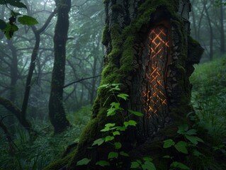 Poster - Glowing runes in a mysterious forest