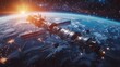 © AlexCaelus - A futuristic space station or spacecraft orbiting Earth at sunrise, showcasing advanced technology and the beauty of outer space.