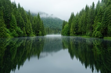 Wall Mural - serene forest lake reflection