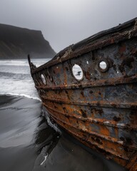 Sticker - Rusted shipwreck on a remote beach