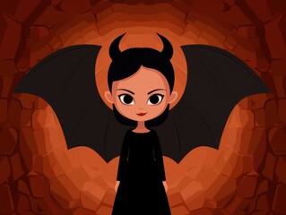 Poster - Cartoon devil girl with horns and wings