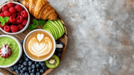 Sticker - healthy breakfast with coffee, fruits, and pastry