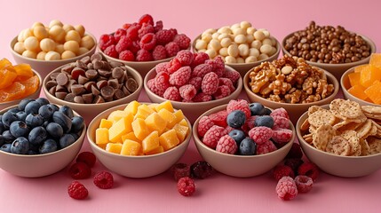 Wall Mural - **Assorted healthy snacks on a plain background