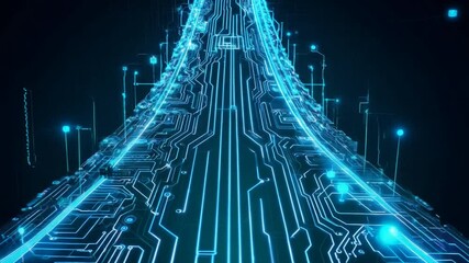 Poster - Blue abstract circuit board,Glowing Blue Circuit Animation 