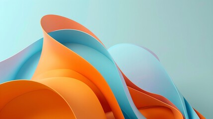 3D render of a vibrant mix turquoise and orange abstract background with irregular shapes, creating a minimalist style object at the upper part of the picture on a pastel violet isolate background