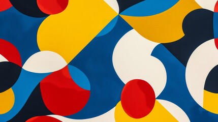 Wall Mural - A modern, abstract pattern with bold, overlapping shapes in primary colors, ideal for contemporary art and design projects.