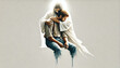 © Faith Stock - A man finding peace under the protective embrace of Jesus. Digital illustration.