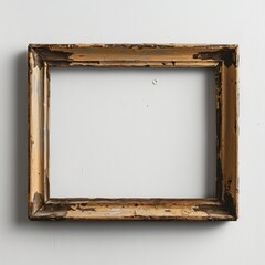 realistic mock up empty wooden photo frame, gallery wall on simple white wall, farmhouse vintage style 