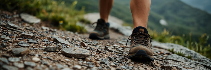 Wall Mural - Hiking in mountainous terrain.	