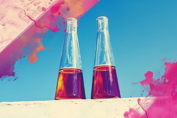 Canvas Print - Chemistry flasks with colorful liquids, set against a neutral background, illustrating scientific experimentation and precision.