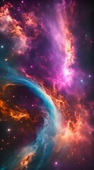 Wall Mural - A cosmic explosion of colors, with swirling nebulae in vibrant