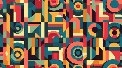 Poster - A seamless pattern featuring geometric shapes in a variety of vibrant colors, creating a bold and modern design suitable for contemporary decor and fashion.