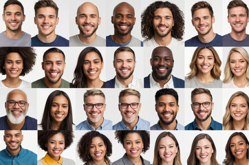 Diverse portraits group of smiling faces in grid