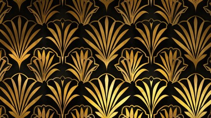 Sticker - A sophisticated Art Deco pattern with elegant, symmetrical designs in gold and black, ideal for vintage-inspired decor and fashion.