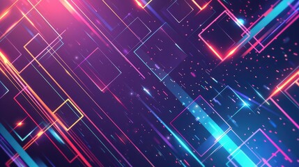 Poster - Futuristic background with dynamic neon lines and glowing geometric shapes, vector design.