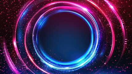 Poster - Futuristic vector background with neon light rings and glowing particle effects.