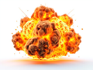 Poster - A detailed illustration of an explosion with smoke and flames, on a white background, depicting the concept of energy or destruction. Generative AI