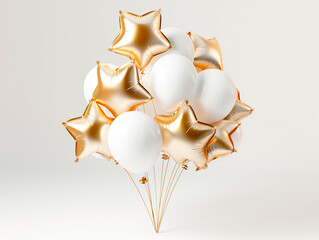 Poster - A bunch of gold and white balloons on a neutral background, conveying a festive concept. Generative AI