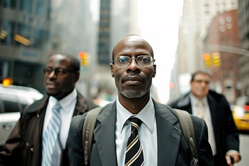 Poster - Editorial style photograph of educators commuting to a studio, highlighting the urban environment, their professional attire, and candid moments