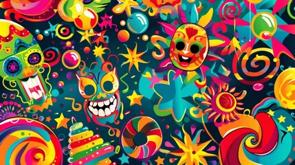 Poster - A vibrant carnival background with bright colors and festive patterns, ideal for lively and celebratory designs.