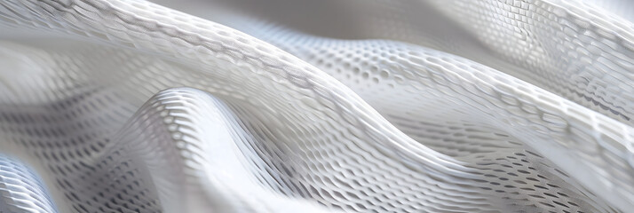 Poster - White textile fabric, closeup detail to structure - future clothing materials concept. 