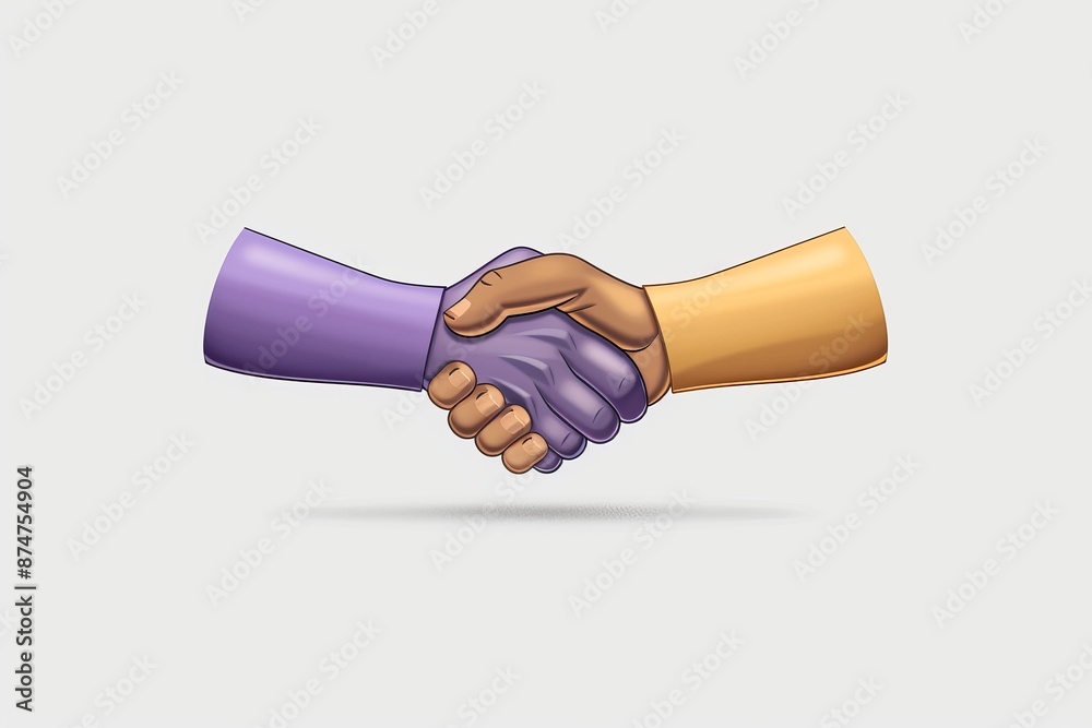 Two hands shaking in a symbolic, colorful illustration, representing ...