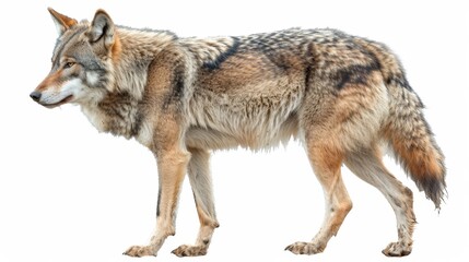 A wolf is walking on a white background