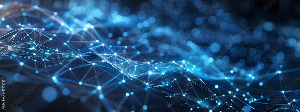 Abstract blue technology background with a cyber network grid and ...