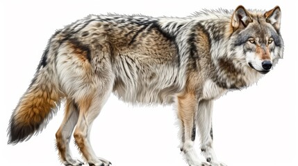  A wolf is standing on a white background