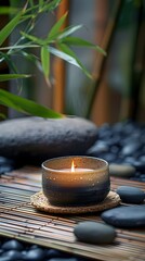 Poster - Zen Candle Meditation Serenity Bamboo Stone Tatami Mat Cozy Atmosphere