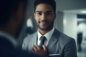 Poster - a man sitting at a table with a watch on his wrist, confident salesperson closing a significant deal