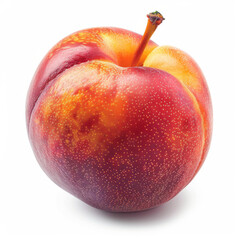 Wall Mural - A single ripe red plum with vibrant colors and a smooth surface, isolated on a white background.