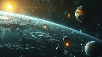 Wall Mural - planets with various atmospheric conditions and geological features in a serene space setting genera
