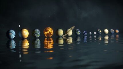 Wall Mural - planetary alignment showing the diversity of planets in terms of size and appearance generative ai