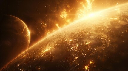 Wall Mural - planets illuminated by different light sources creating a dramatic space scene generative ai