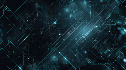 Fototapete - A computer screen with a blue background and lots of lines and dots