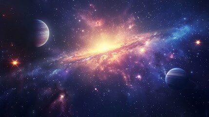 Wall Mural - planets in a distant galaxy with a backdrop of cosmic dust and bright stars generative ai