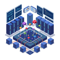 Poster - Isometric Data Center Network with Analytics Displays