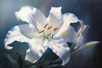 Poster - a painting of a white and orange flower, elegant lily graces the canvas, its petals kissed by the essence of watercolor