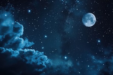 Poster - a full moon and stars in the sky, Starry night sky with constellations and moon