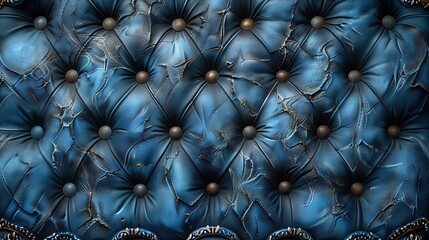 Wall Mural -   A blue leather-upholstered chair has metal rivets on its back