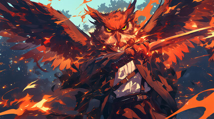 Poster - owl man with fire power