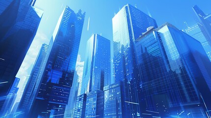 Poster - Blue Skyscrapers in a City