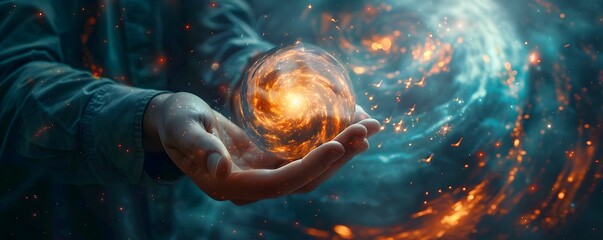 Poster - Glowing Orb of Knowledge in Swirling Cosmic Galaxy of Thoughts and Ideas