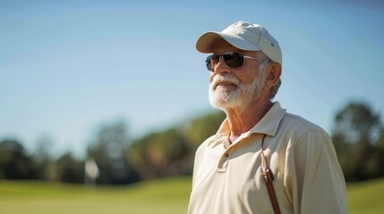 Active Senior Man Having Fun Playing Golf in the Sunshine