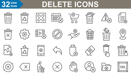 Wall Mural - delete icons set. these icons include design remove, trash, clear, erase, recycle, waste and more. v